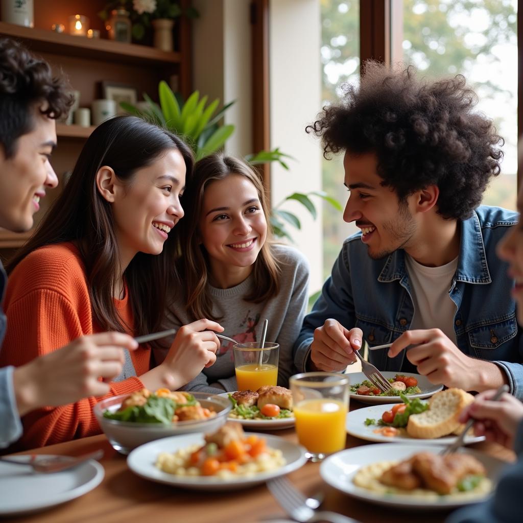 A Canadian family and an international student enjoying dinner together