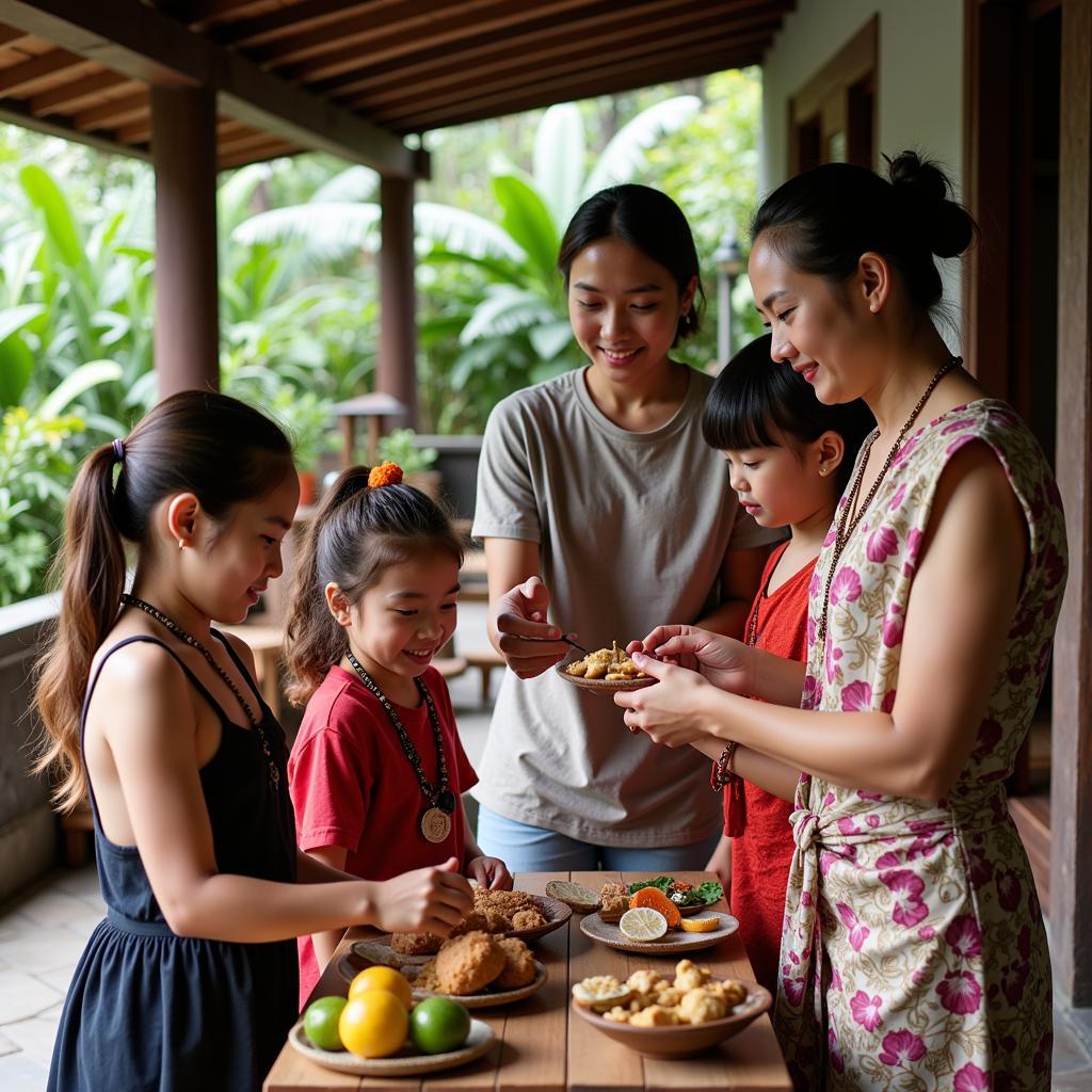 Family enjoying Balinese culture at a homestay in Canggu