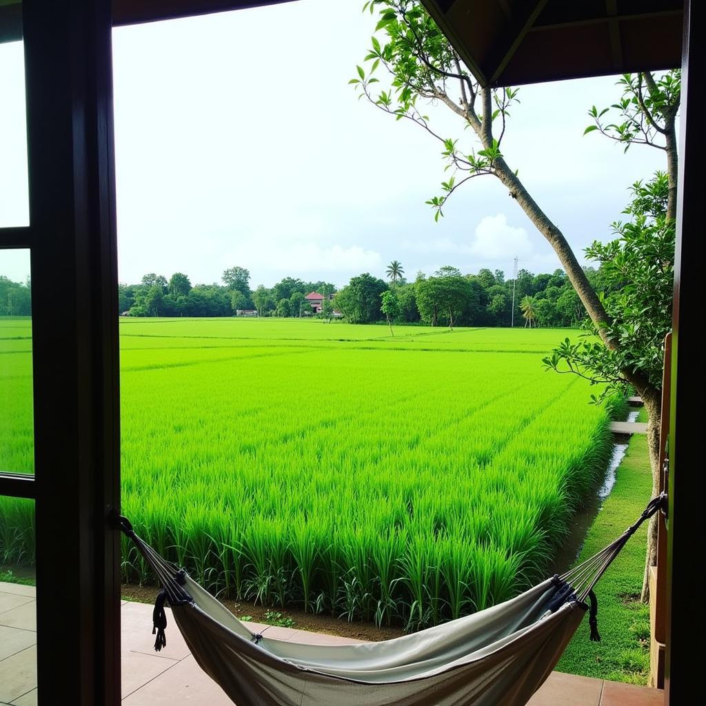 Peaceful rice paddies view from a Canggu homestay