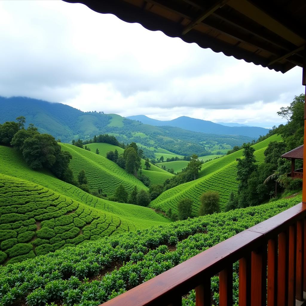 Scenic view of coffee plantations from a Chikmagalur homestay balcony