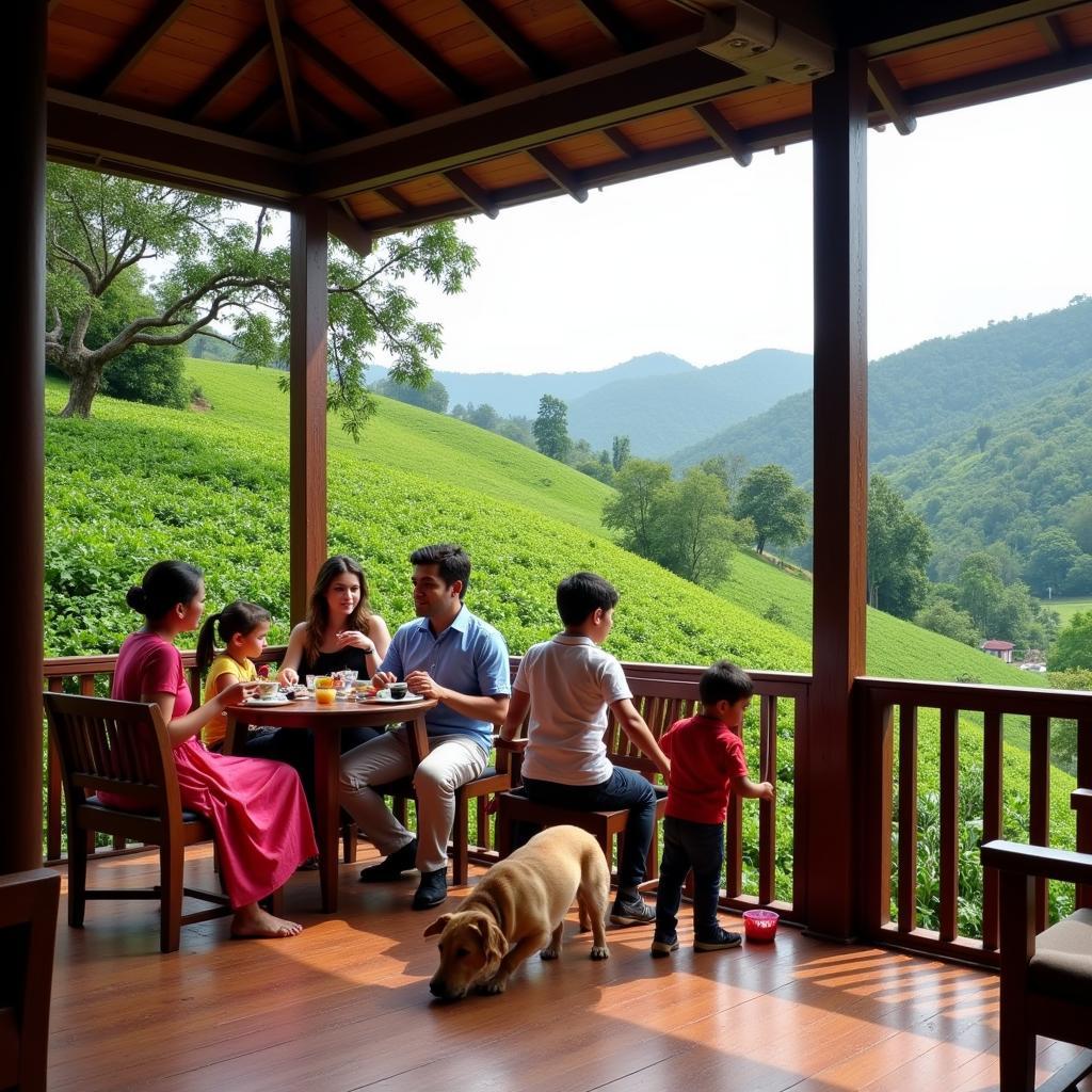 Family enjoying a homestay in Chikmagalur