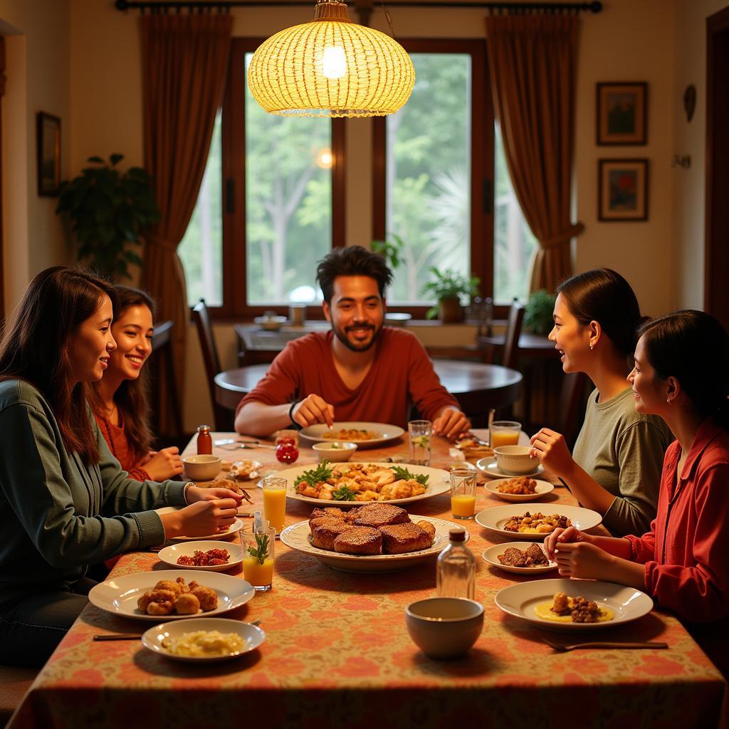 Family enjoying a traditional dinner at a Chikmagalur homestay