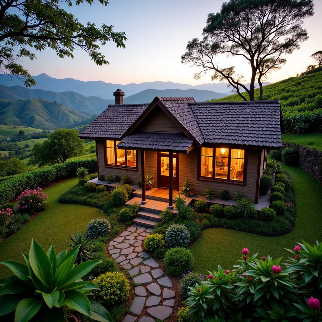 Scenic view of a homestay in Chikmagalur Mudigere nestled amidst lush greenery