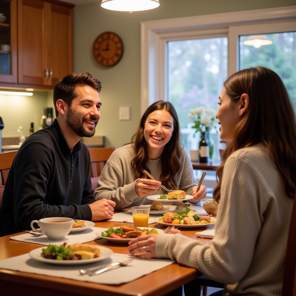 Student enjoying dinner with their Chilliwack host family