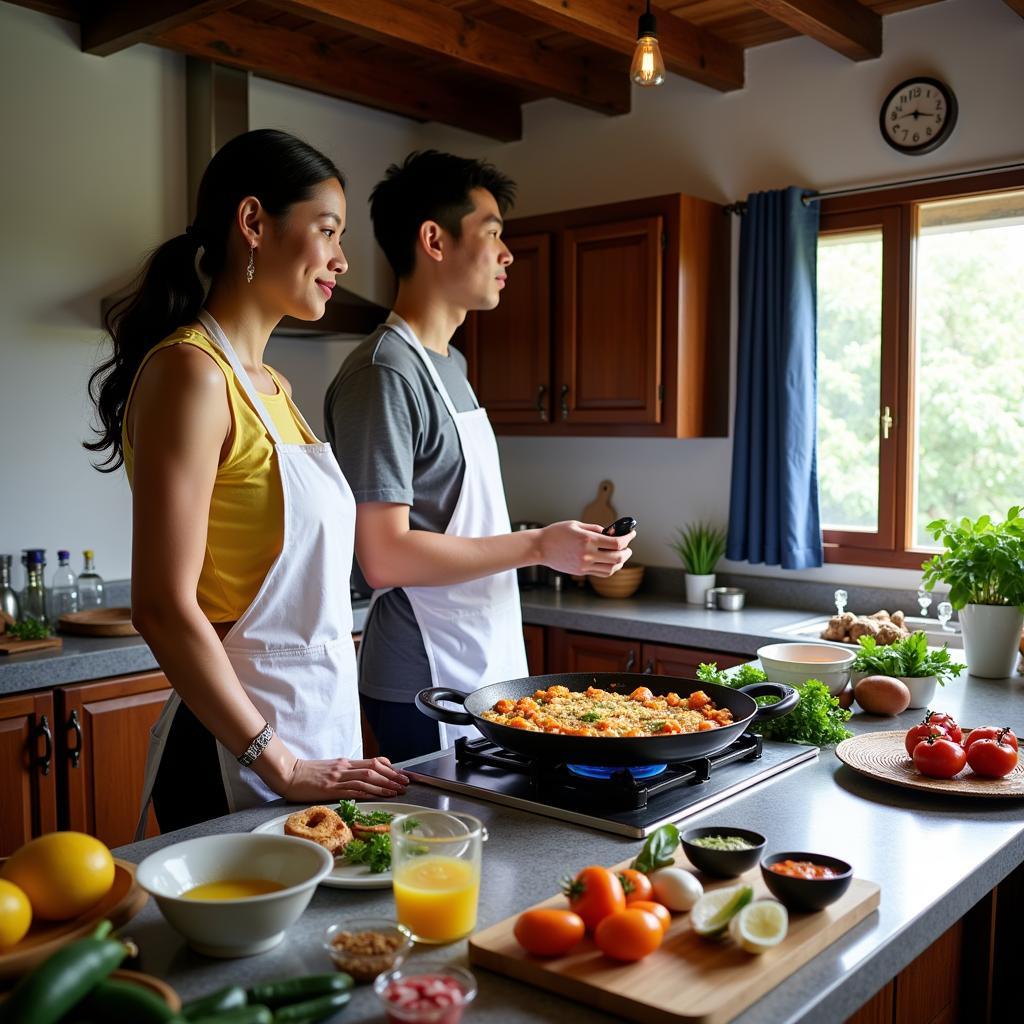 Learning to cook Paella in a Binh Phuoc homestay.