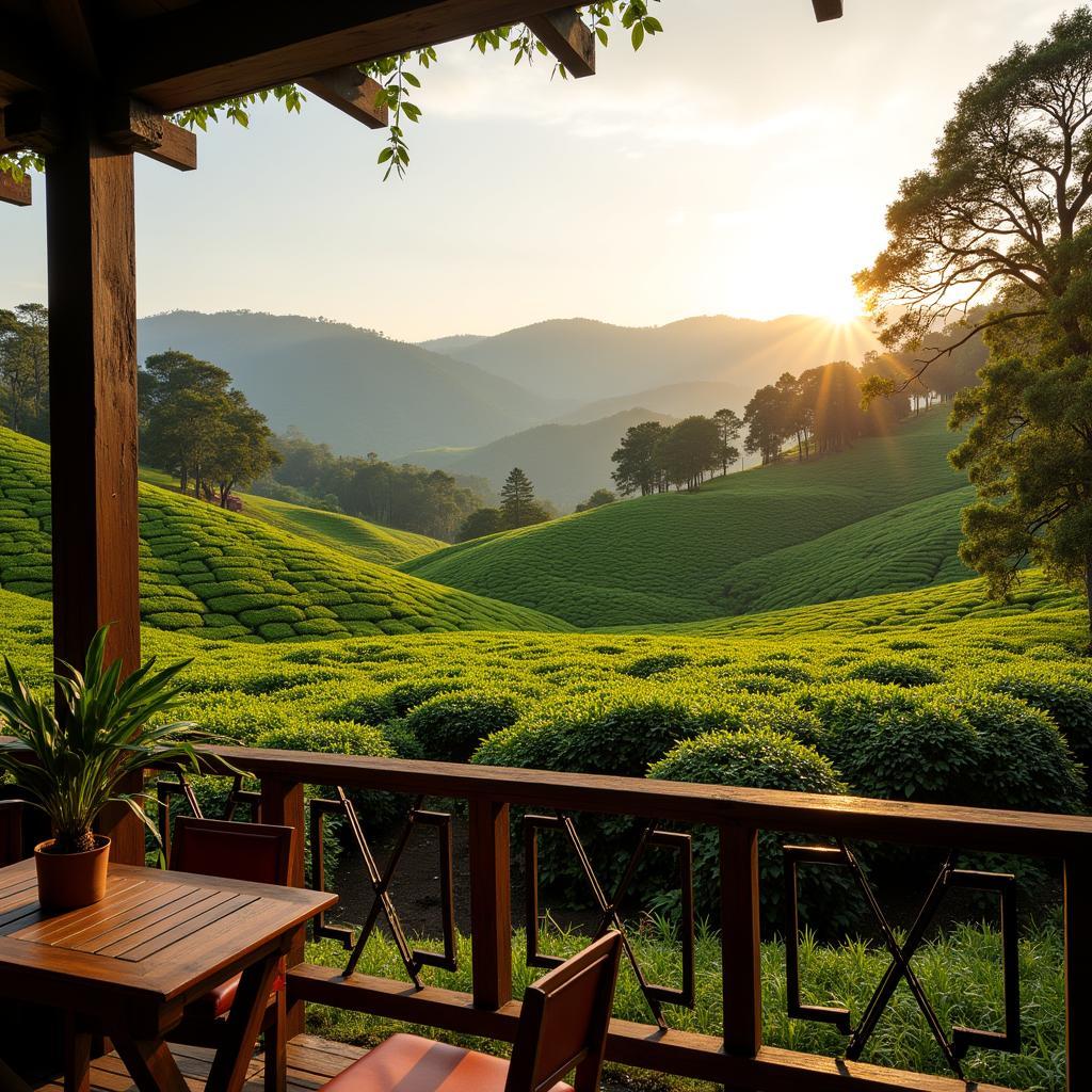 Stunning view of tea plantations from a Coonoor homestay balcony