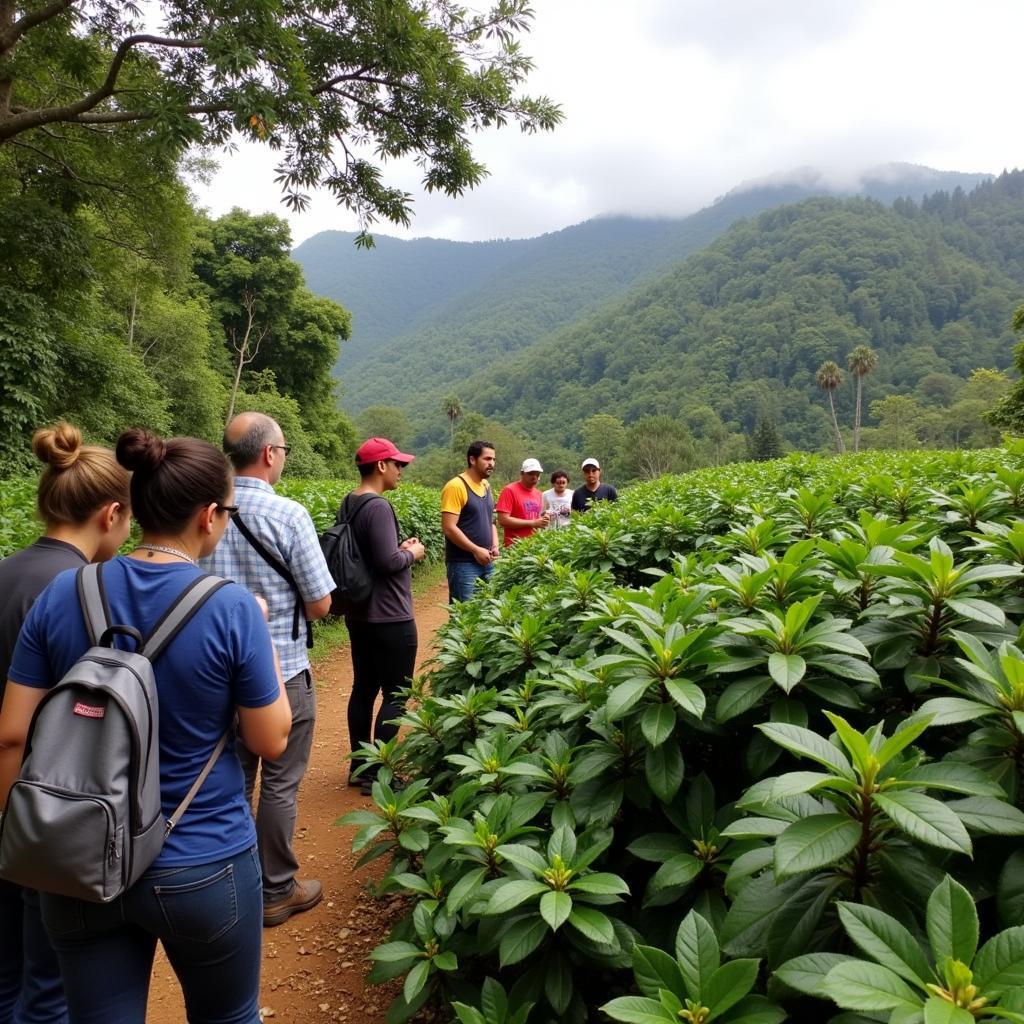 Guests enjoying a coffee plantation tour near Kutta, Coorg, organized by their homestay