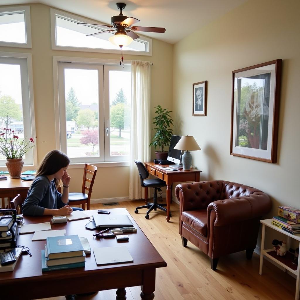 Student studying in a comfortable homestay room in Corvallis