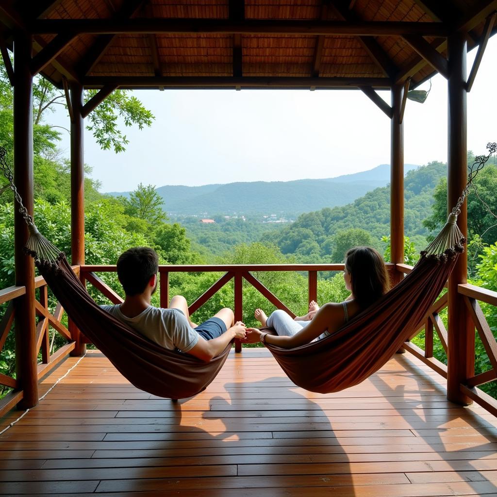 Couple relaxing at their Chikmagalur homestay