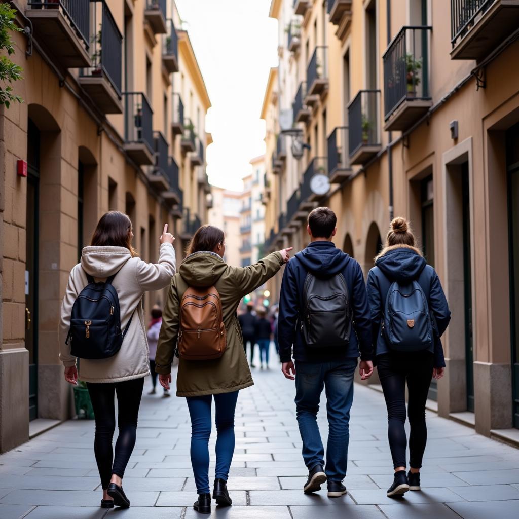 CSUSB students exploring the Gothic Quarter in Barcelona with their host family.