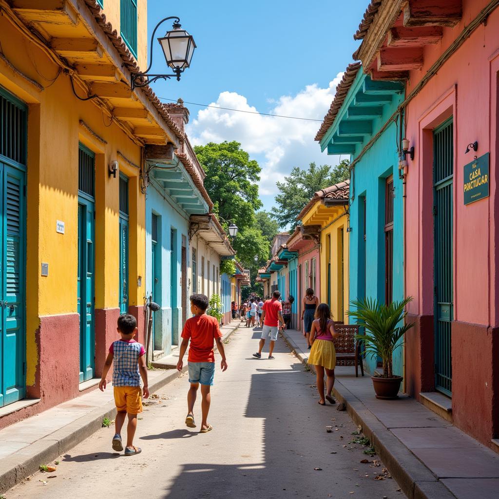 Vibrant Street Scene Outside a Cuban Homestay