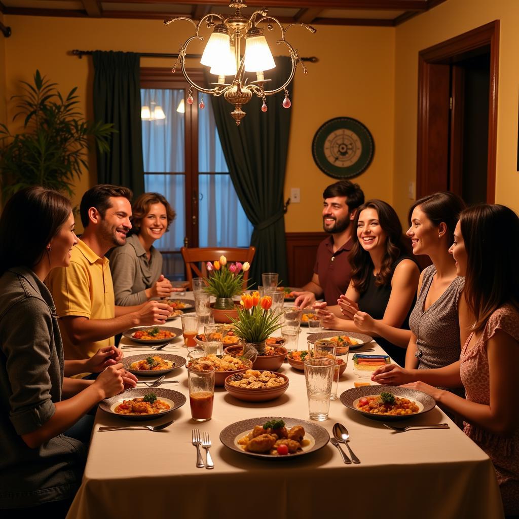 Family dinner in a Spanish cultural homestay