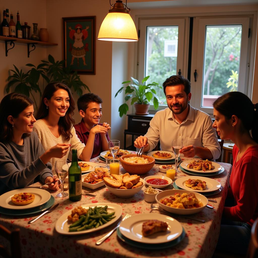 Authentic Spanish Family Dinner during a Cultural Homestay