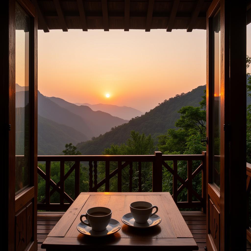 Sunrise over the rolling hills from a Da Lat homestay balcony