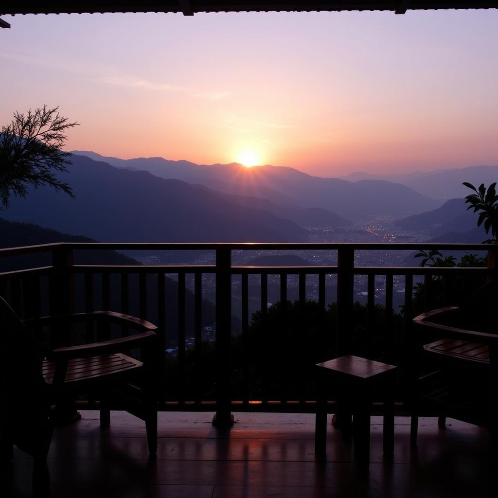 Sunset view from a Da Lat homestay with the city lights twinkling below