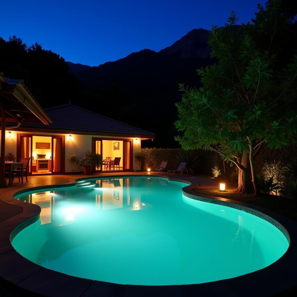 Da Lat homestay pool at night