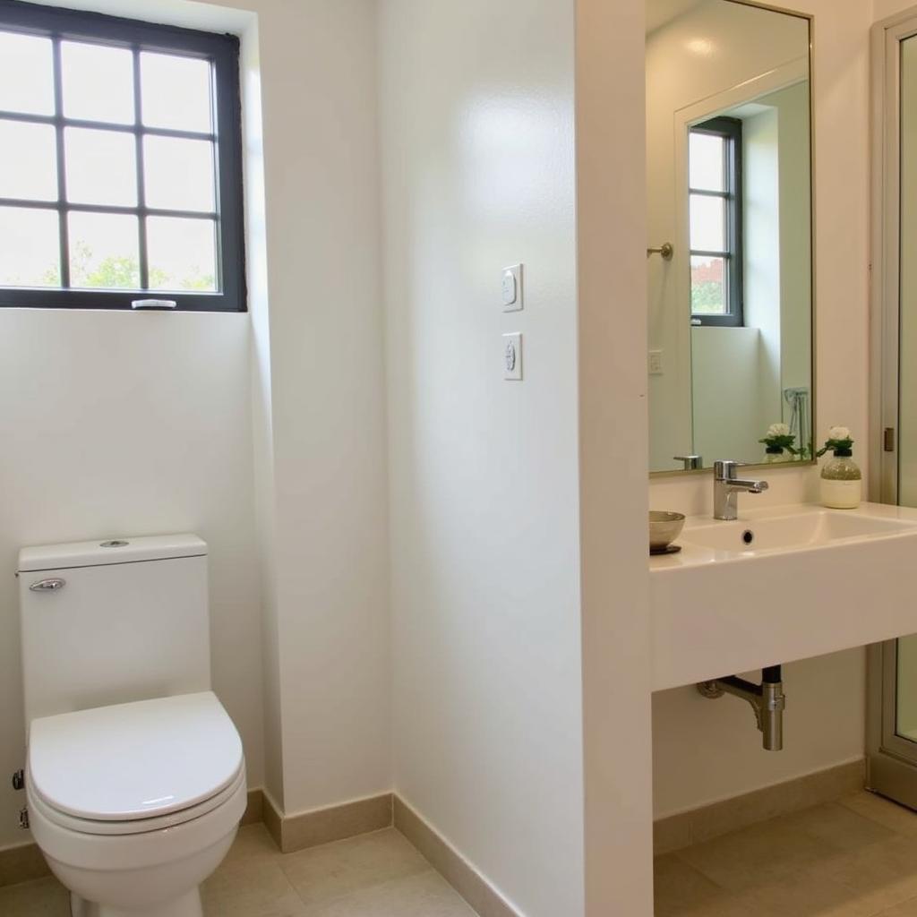 Modern bathroom in a Da Lat homestay with private toilet facilities