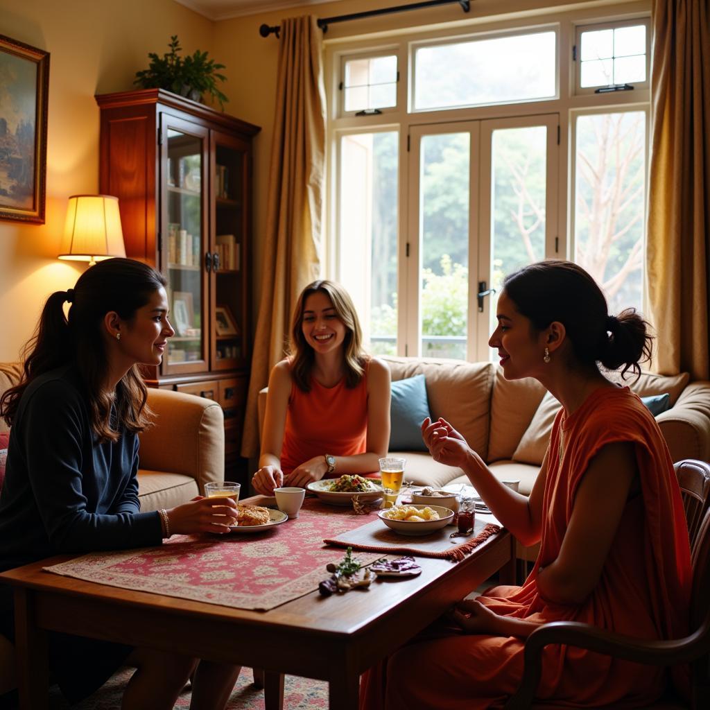 Guests interacting with their hosts in a Delhi homestay