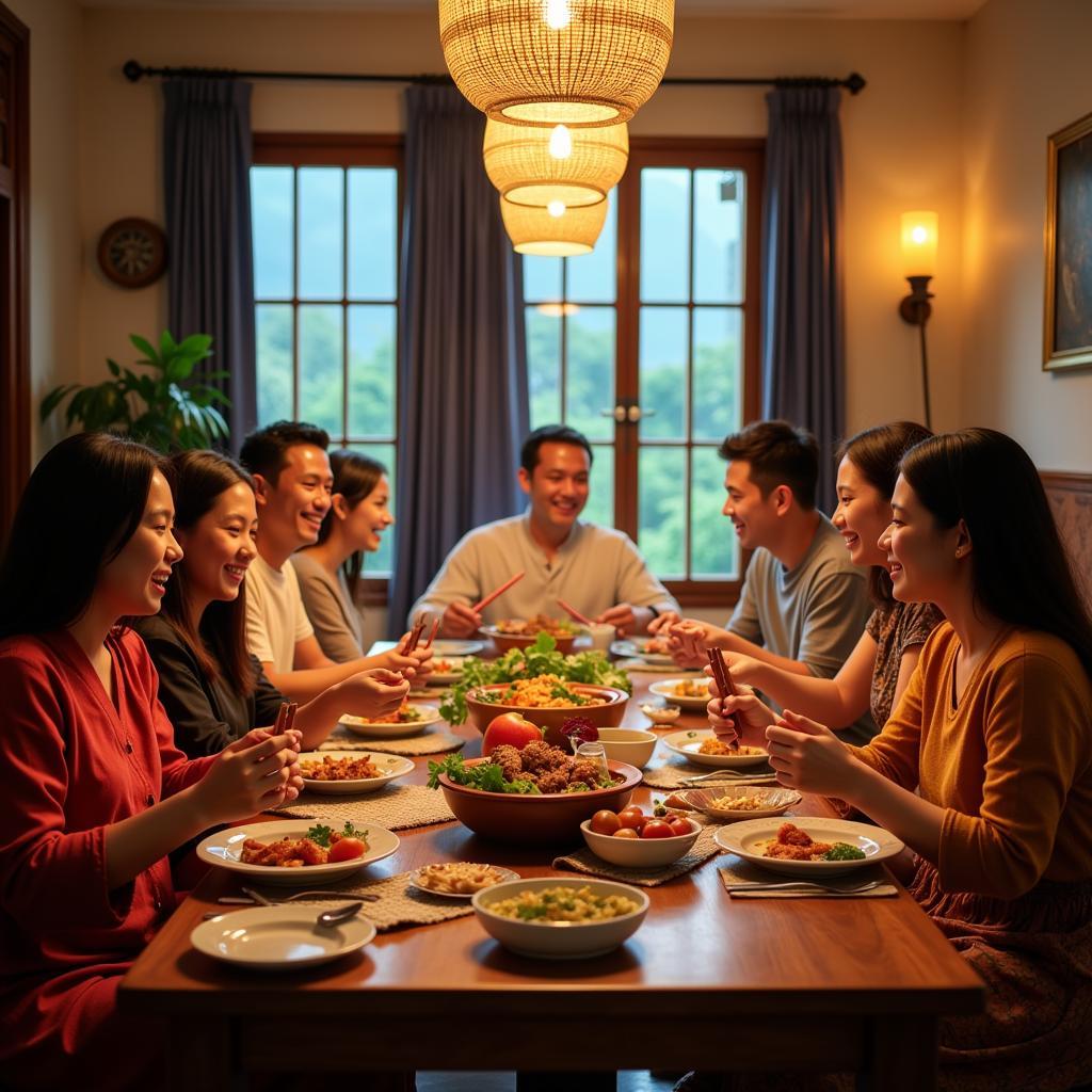 Malaysian Family enjoying Dinner in a Dengkil Homestay