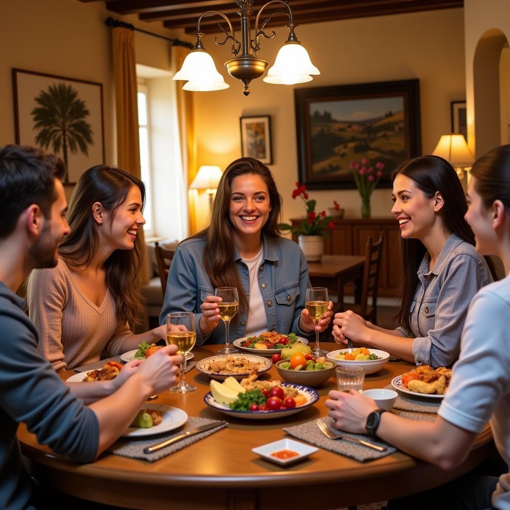 Spanish Family Enjoying a Meal Together at a Devala Estate Homestay