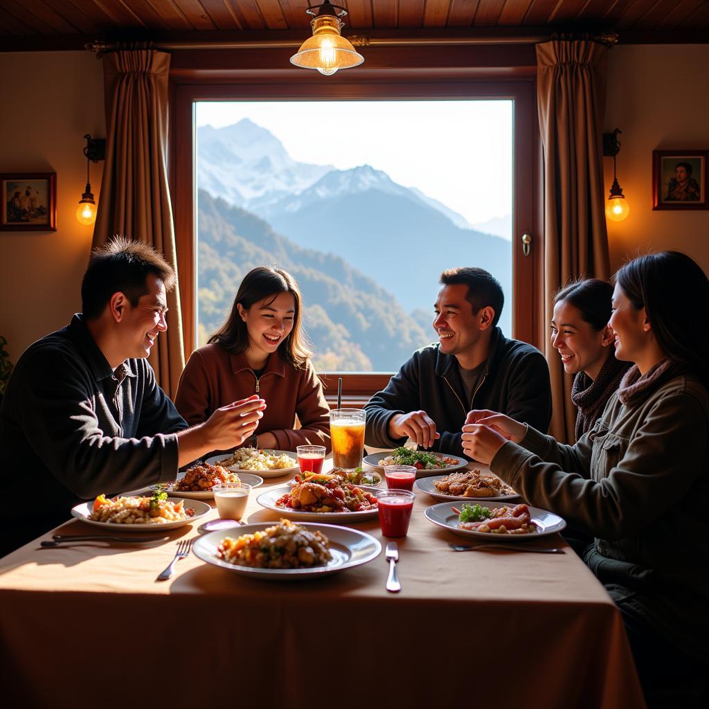 Family enjoying dinner at a homestay in Dharamshala