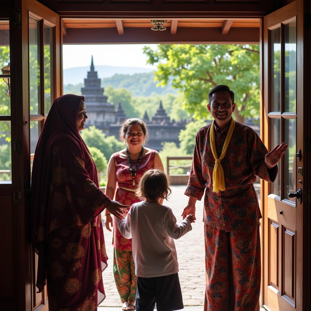 Family welcoming guests at efata homestay borobudur