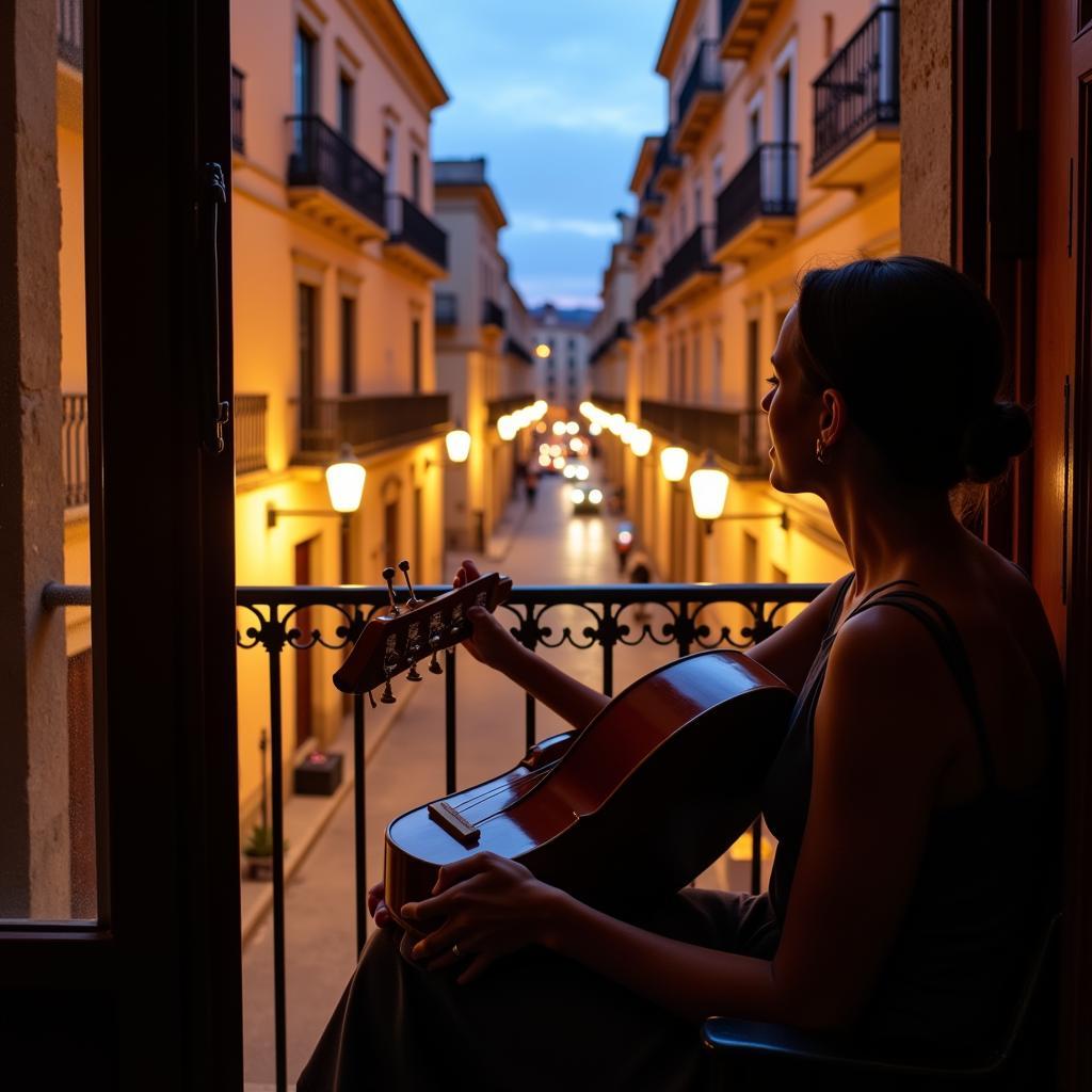 Enjoying Spanish Guitar Music on a Seville Balcony with Air Papan Homestay