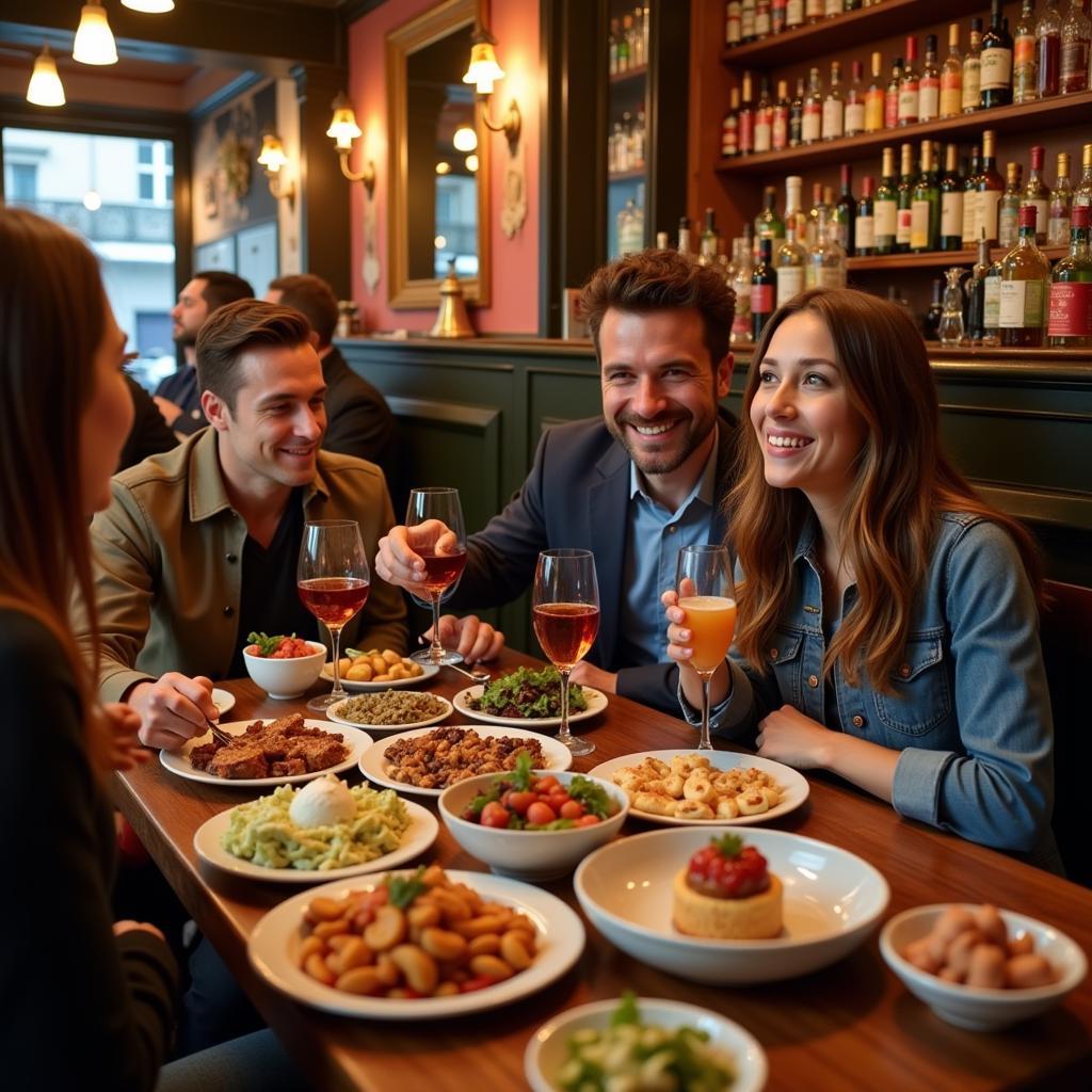 Enjoying tapas in Madrid with a homestay host