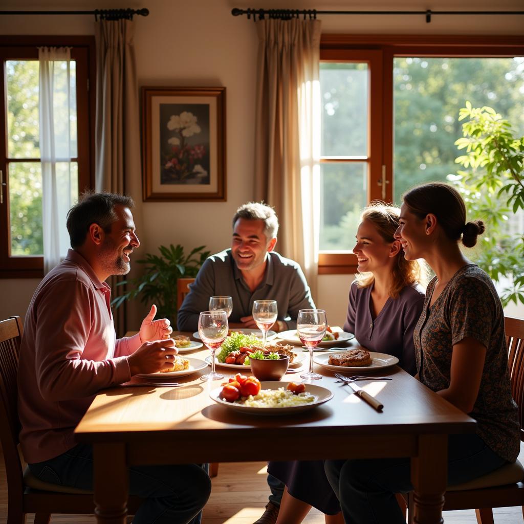 Spanish Family Enjoying a Meal Together in an Evo Suite Homestay