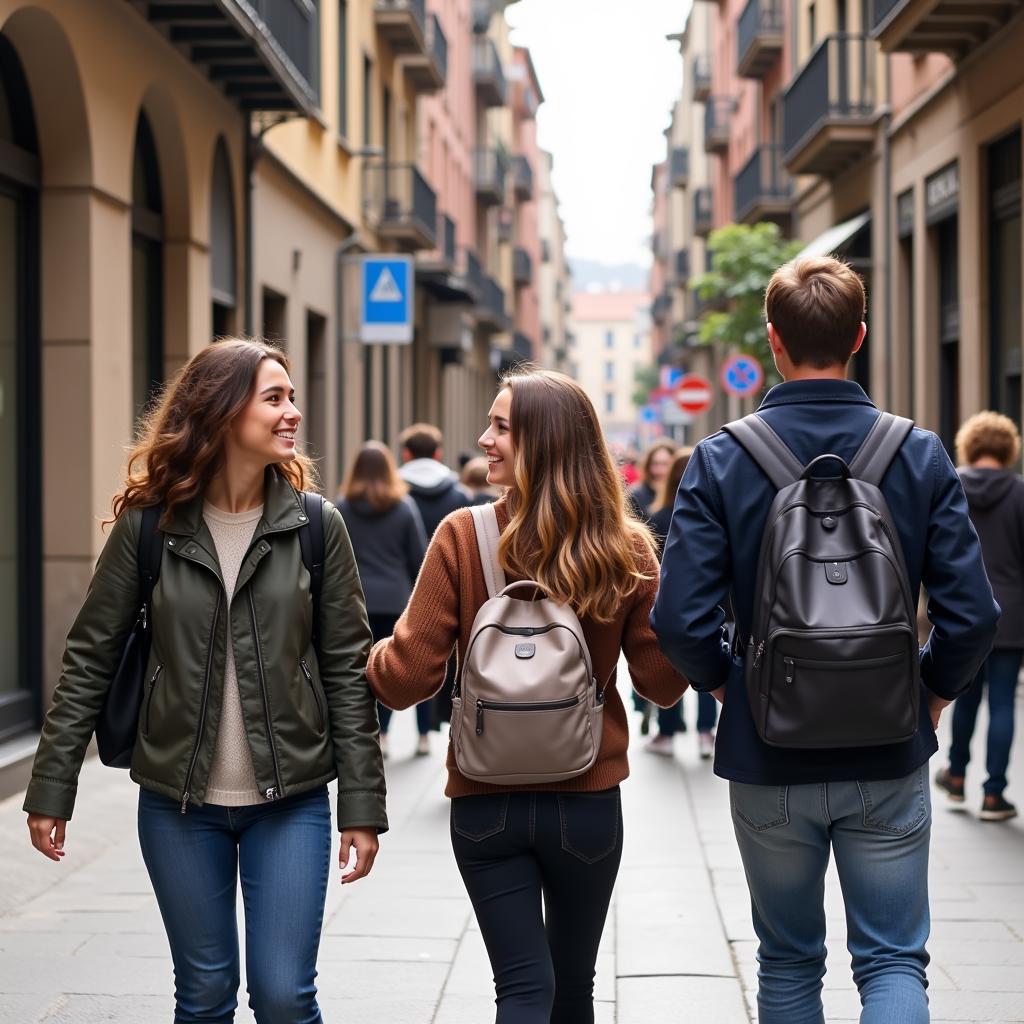 Homestay students exploring the vibrant city of Barcelona during their free time.