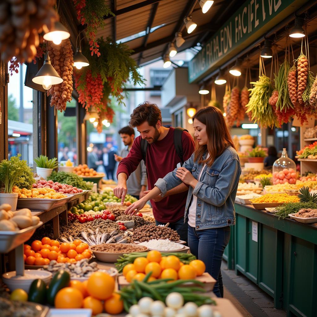 Exploring a Local Market in Barcelona with Host Family