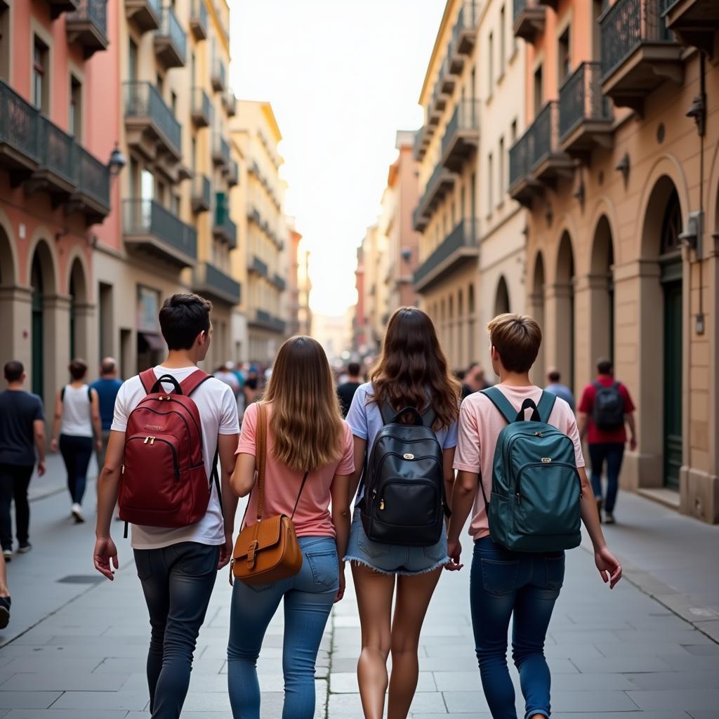 A group of students exploring Barcelona together during their cultural homestay program.