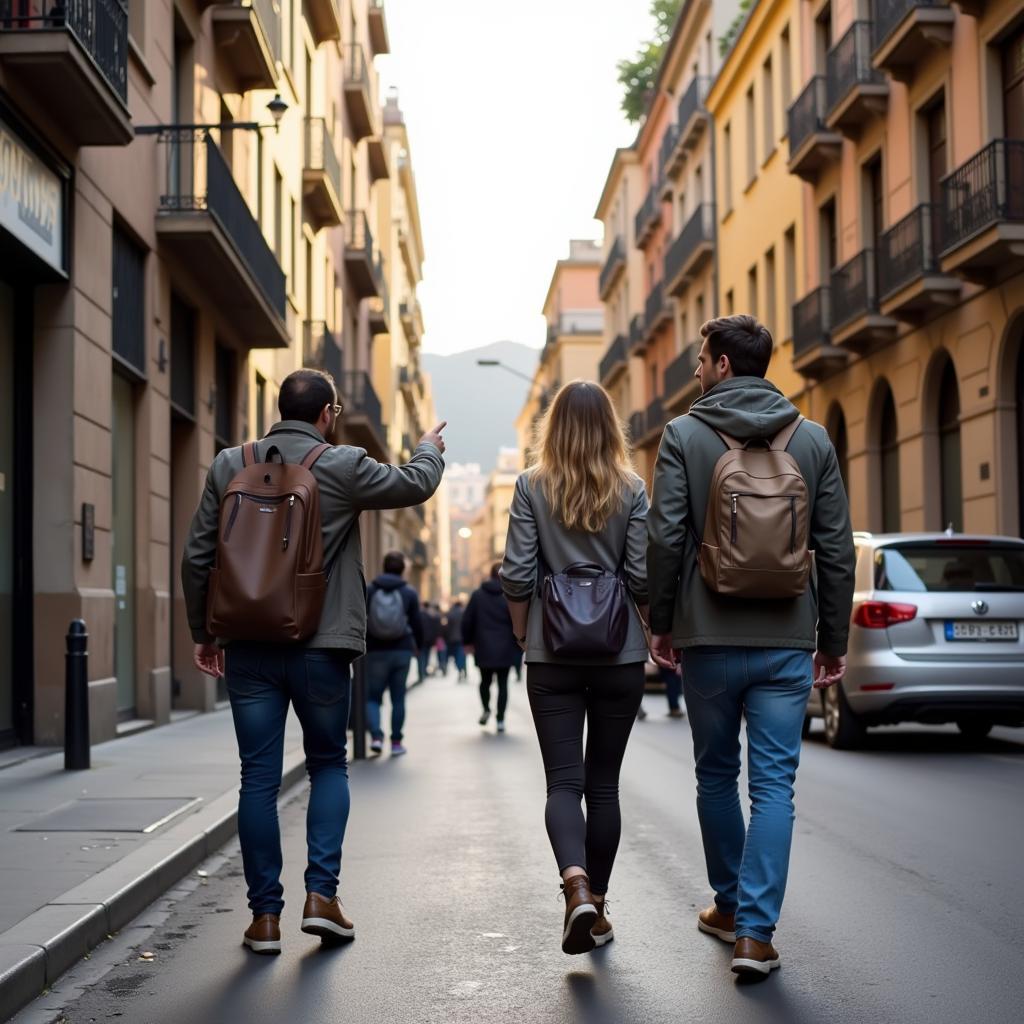 A guest exploring the vibrant streets of Barcelona alongside their local host during a crown royal homestay.