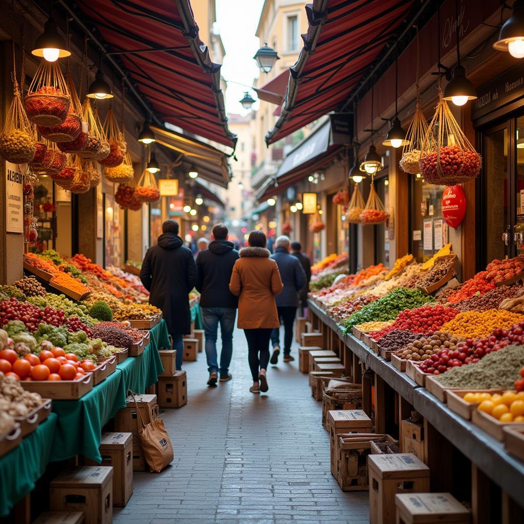 Guests exploring a vibrant local market with their homestay host, discovering fresh produce and regional specialties during their bm city homestay experience.