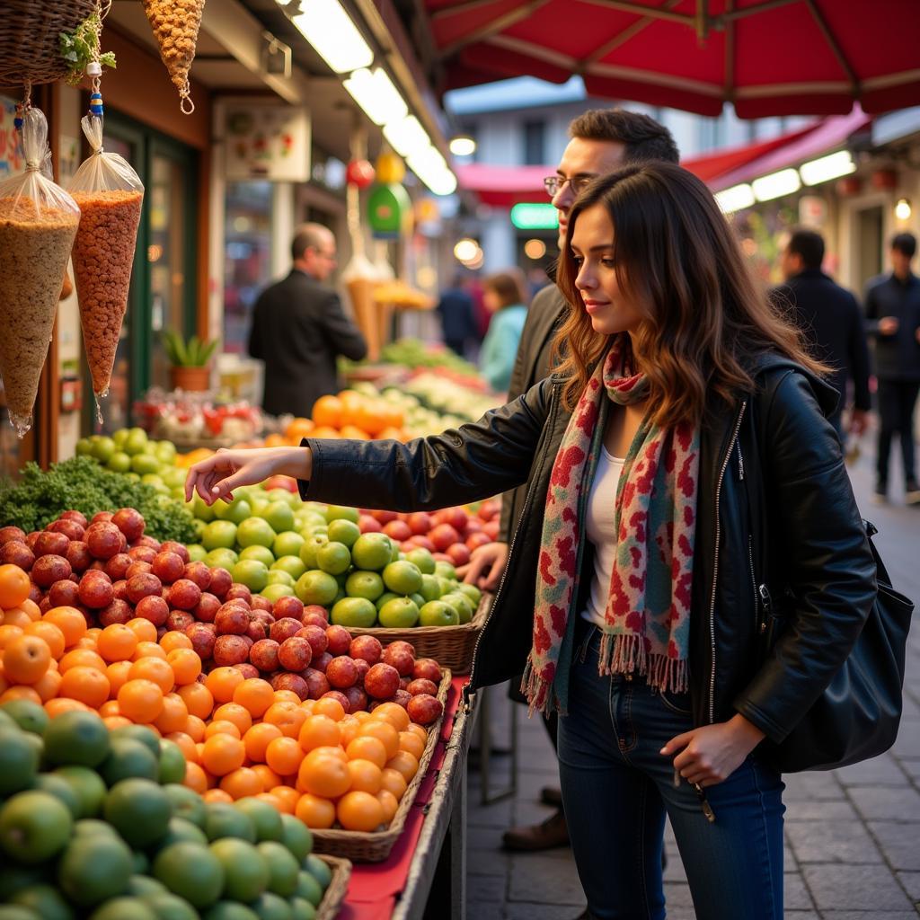 Exploring a bustling Spanish market with a local host