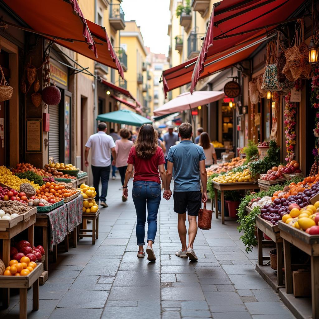 Exploring a Bustling Spanish Market with Host Family