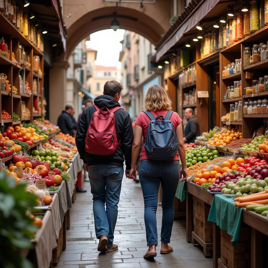 Exploring vibrant Spanish markets with homestay host