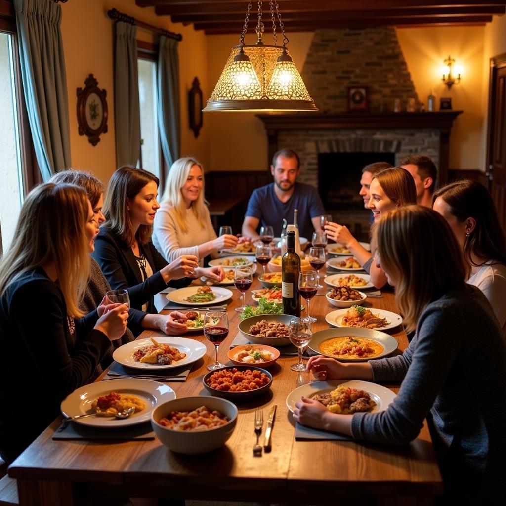 Enjoying a Traditional Spanish Dinner at a Barn Home Farm