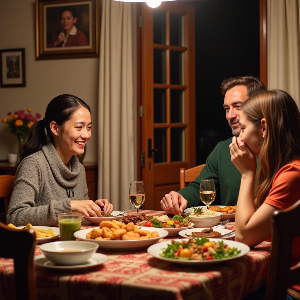 Sharing a Meal with a Host Family in a Homestay