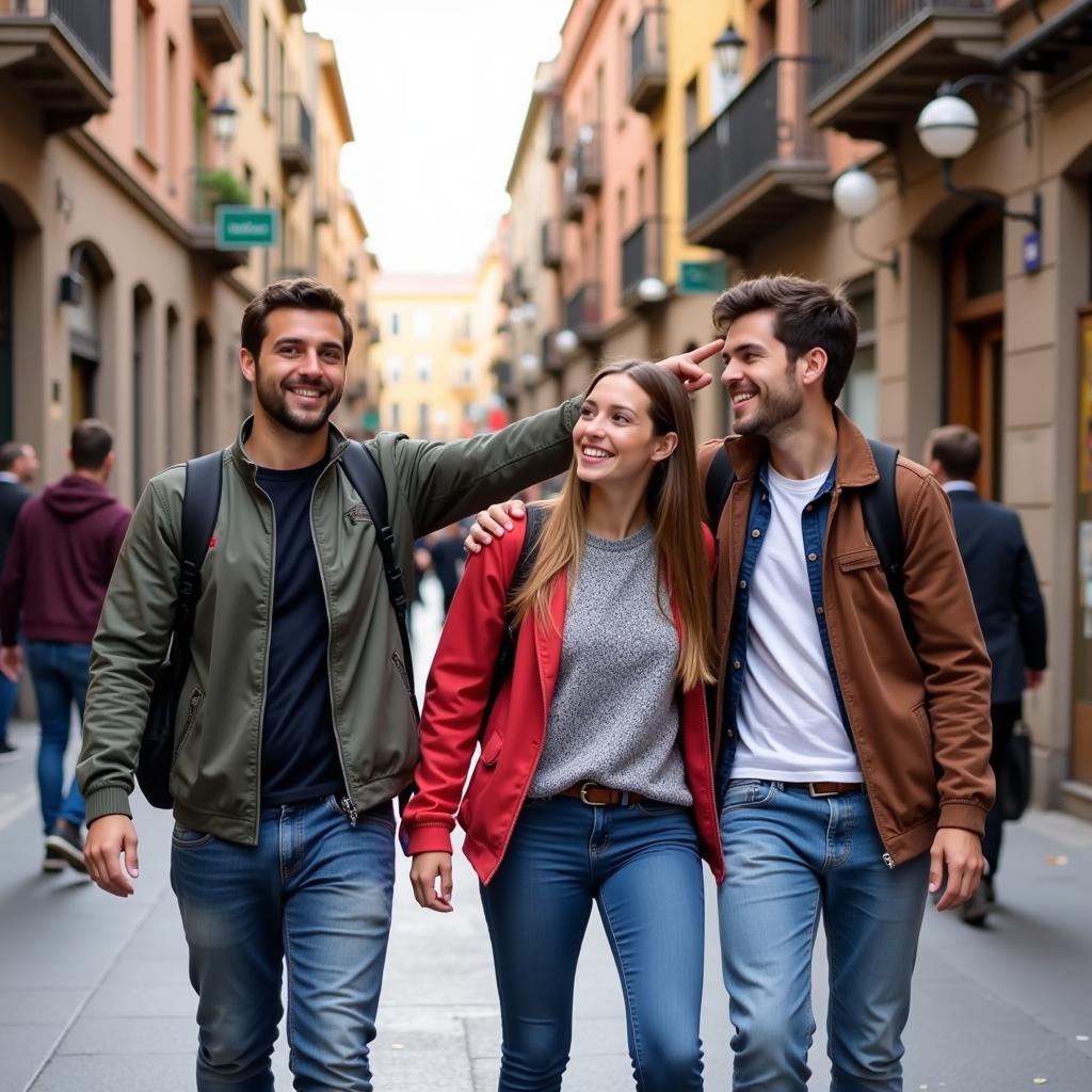 Foreign student exploring Barcelona with host siblings