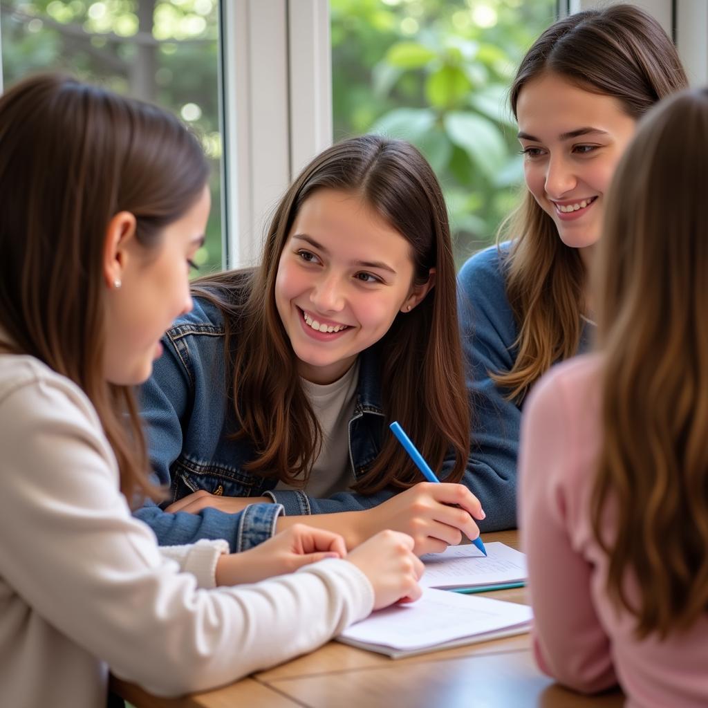 High school student learning French with their host family.