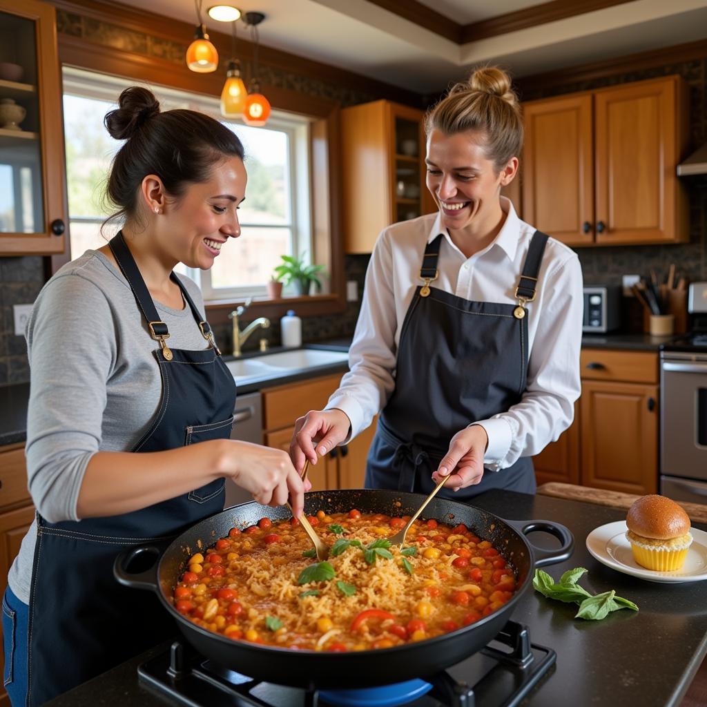 Learning to cook paella in a Fresno homestay