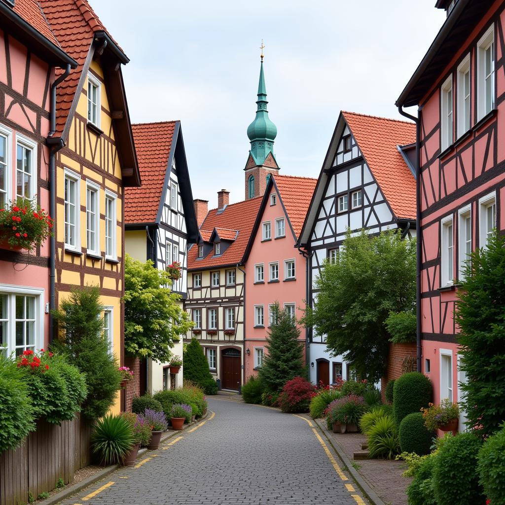 German Cityscape with Traditional Houses