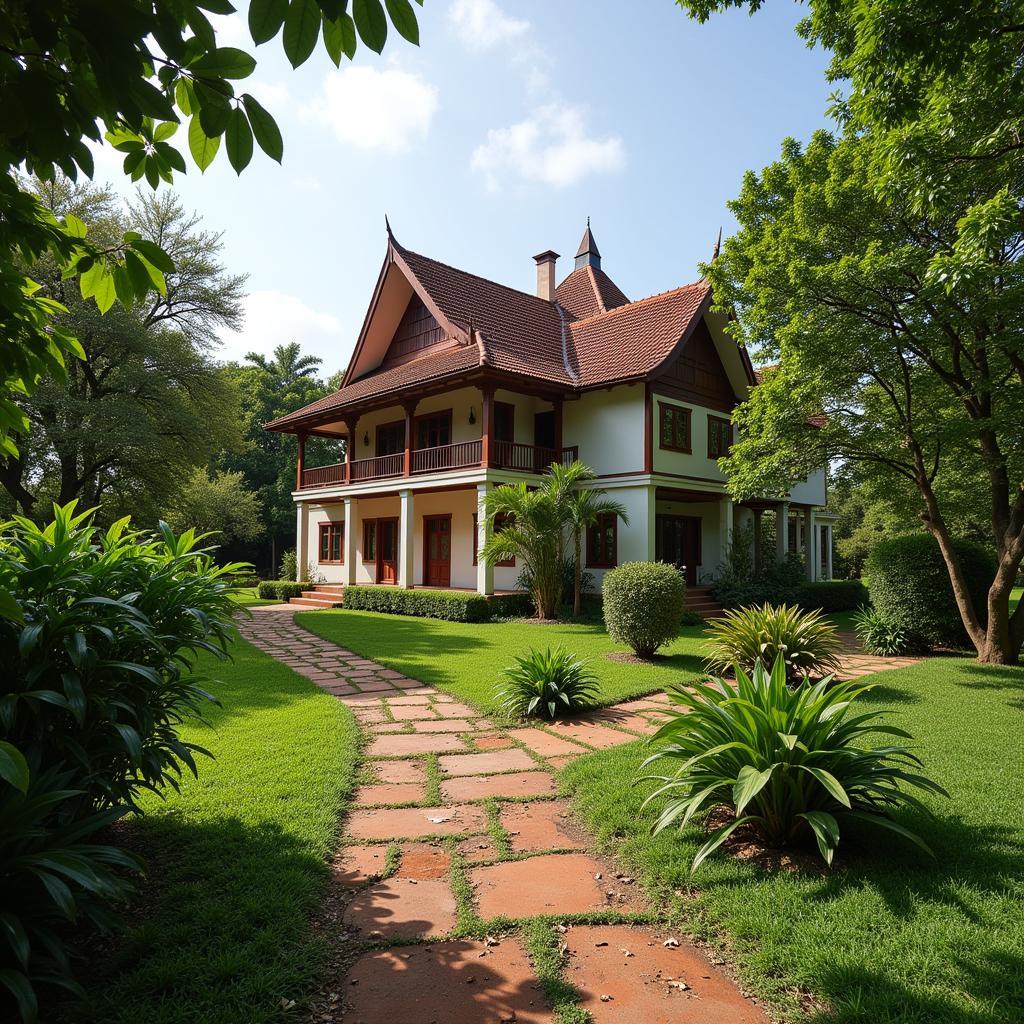 A charming Goan heritage homestay with intricate Portuguese-inspired architecture, surrounded by lush greenery.