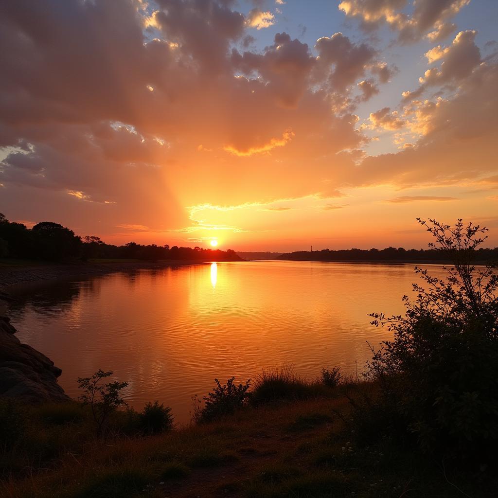 Sunset view over the Godavari River from a Rajahmundry homestay