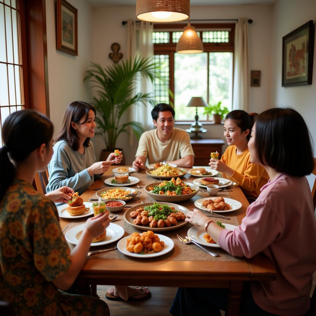 Enjoying a traditional Malaysian meal with a homestay family in Gong Badak