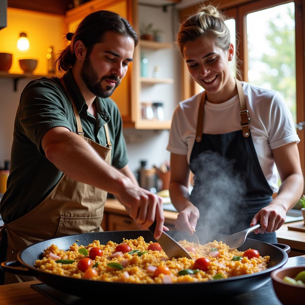 Preparing Paella in a Greenhill Apartment Homestay Kitchen