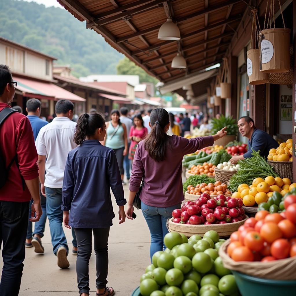 Homestay Student Exploring Local Market with Host Family