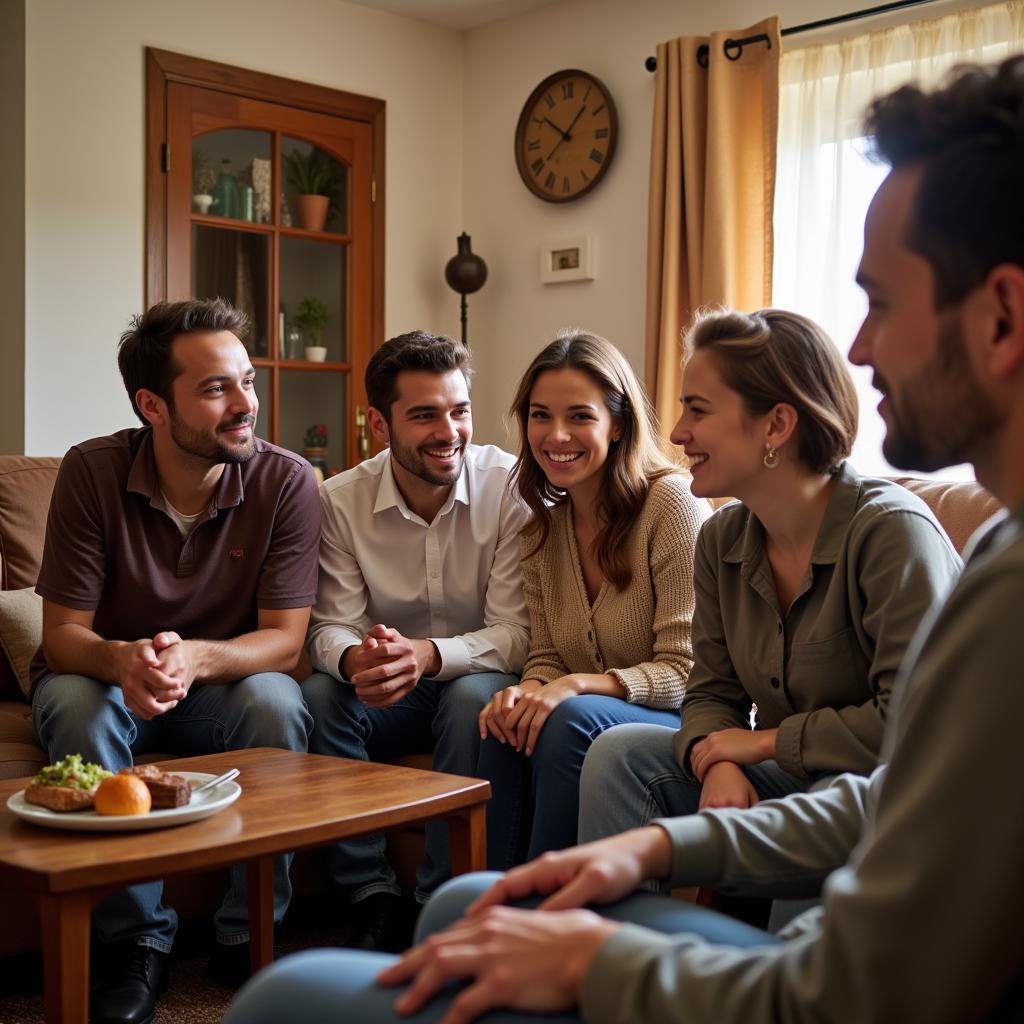 Guest and Host Family Sharing Stories in Living Room