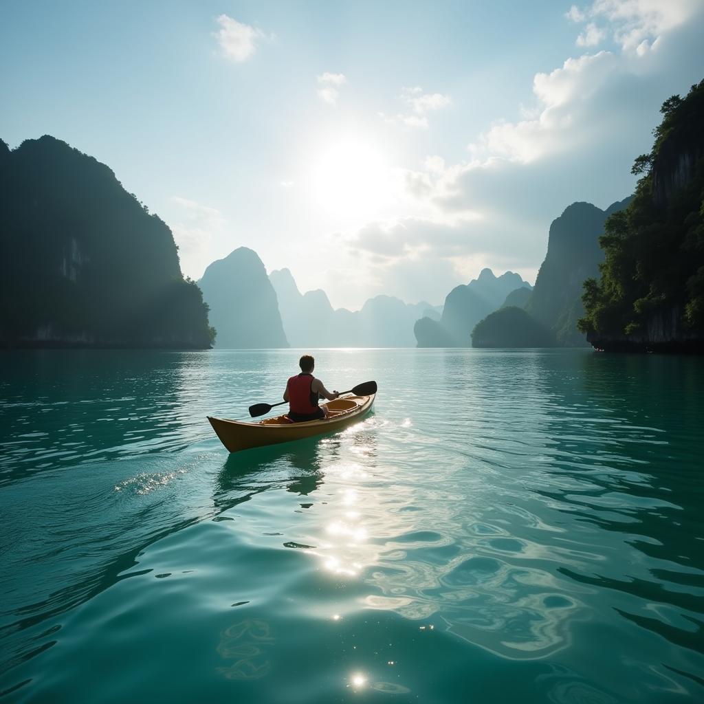 Kayaking through the serene waters of Ha Long Bay